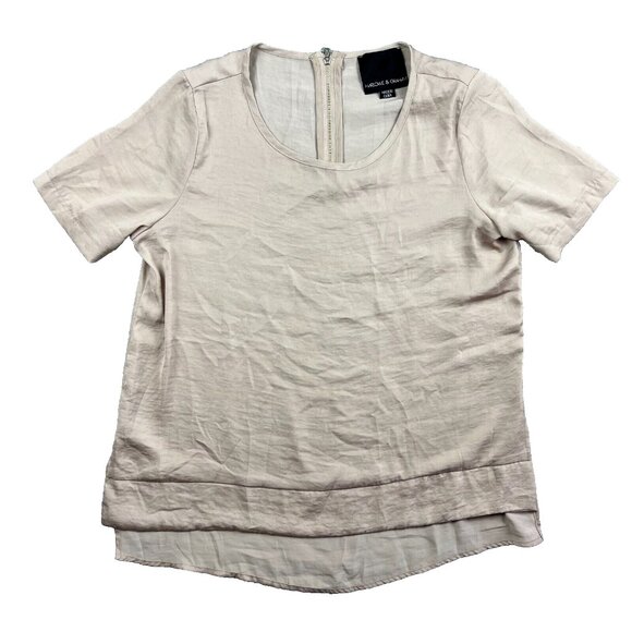 Harlowe & Graham Womens Short Sleeve Blouse Light Tan Pink Size Medium - Picture 1 of 6